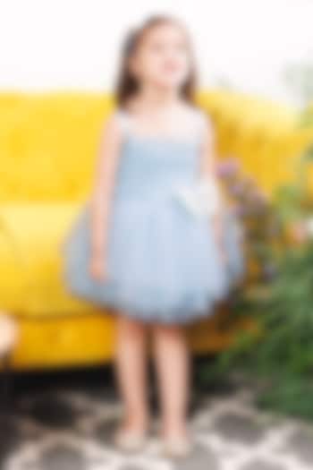 Blue Satin & Tulle Embellished Dress For Girls by The Lush Affair at Pernia's Pop Up Shop