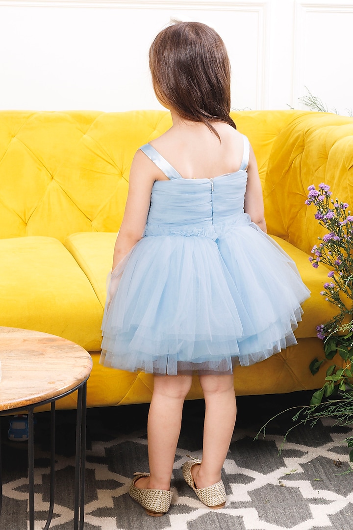 Blue Satin & Tulle Embellished Dress For Girls by The Lush Affair at Pernia's Pop Up Shop