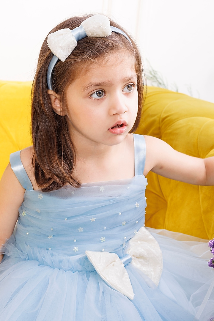 Blue Satin & Tulle Embellished Dress For Girls by The Lush Affair at Pernia's Pop Up Shop