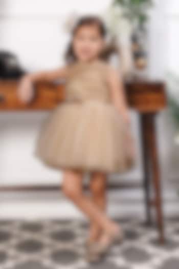 Champagne Satin & Tulle Embellished Dress For Girls by The Lush Affair at Pernia's Pop Up Shop