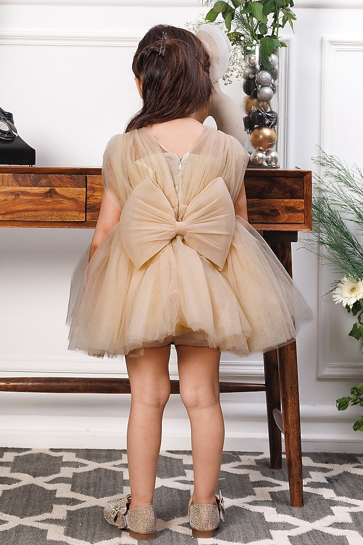 Champagne Satin & Tulle Embellished Dress For Girls by The Lush Affair at Pernia's Pop Up Shop