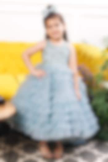 Blue Satin & Tulle Embellished Dress For Girls by The Lush Affair at Pernia's Pop Up Shop