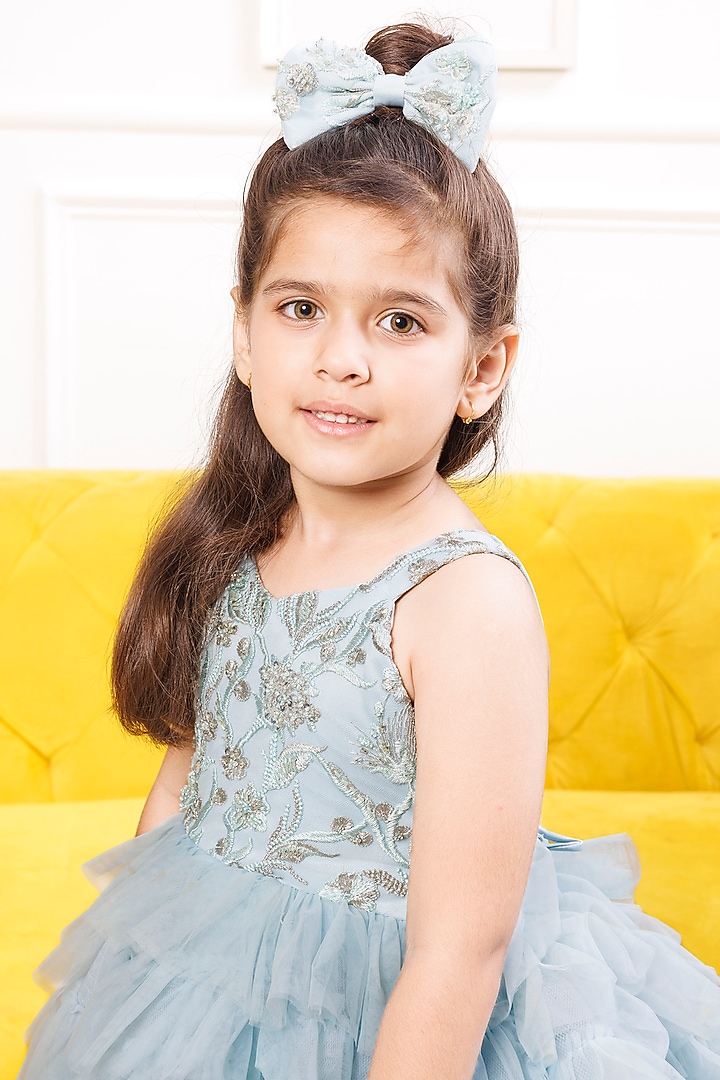 Blue Satin & Tulle Embellished Dress For Girls by The Lush Affair at Pernia's Pop Up Shop