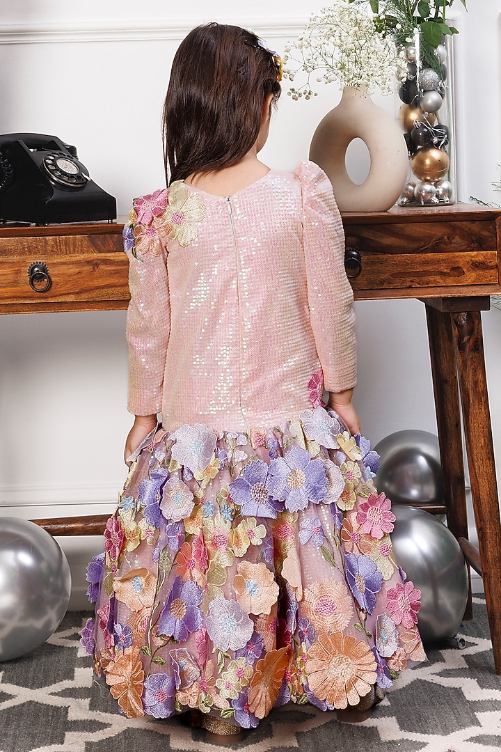 Pink Mesh & Satin Gown For Girls by The Lush Affair at Pernia's Pop Up Shop