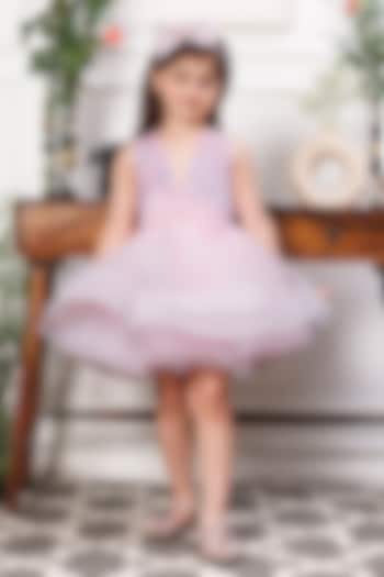 Pink Satin & Mesh Embellished Fluffy Dress For Girls by The Lush Affair at Pernia's Pop Up Shop