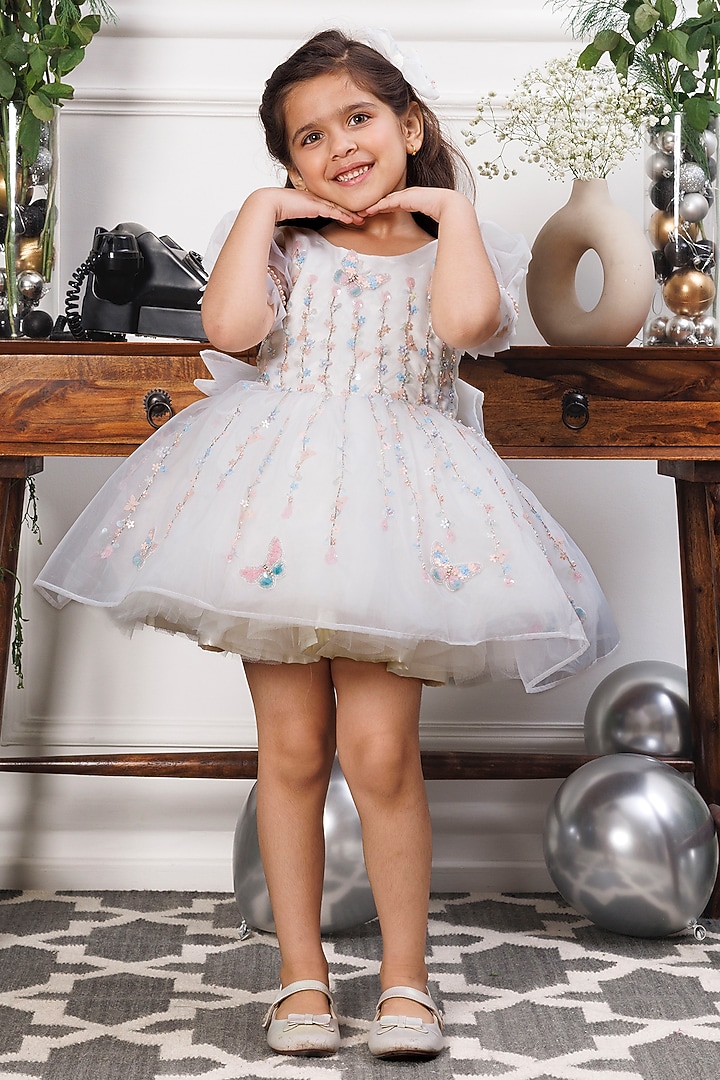 White Soft Organza Hand Embroidered Dress For Girls by The Lush Affair at Pernia's Pop Up Shop
