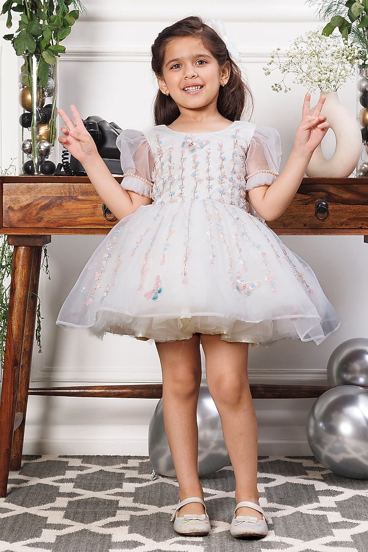 White Soft Organza Hand Embroidered Dress For Girls by The Lush Affair at Pernia's Pop Up Shop