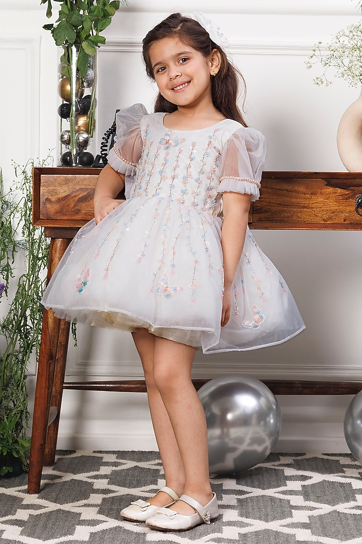 White Soft Organza Hand Embroidered Dress For Girls by The Lush Affair at Pernia's Pop Up Shop