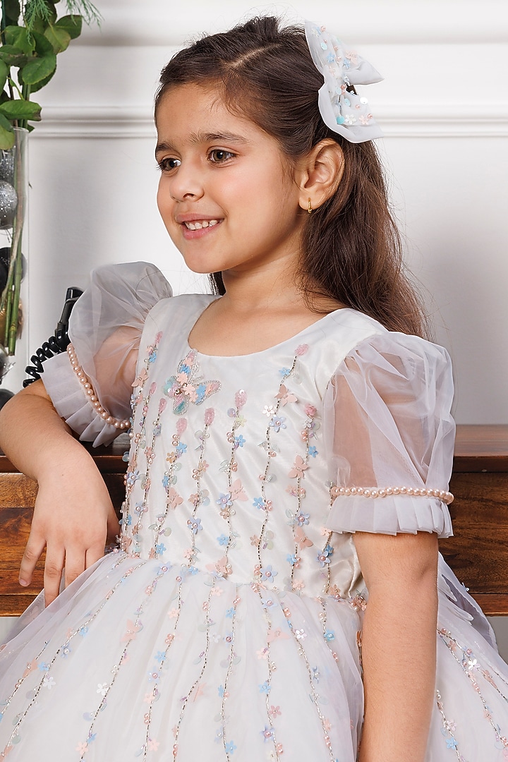White Soft Organza Hand Embroidered Dress For Girls by The Lush Affair at Pernia's Pop Up Shop