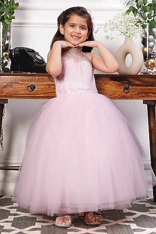 Pink Soft Tulle Gown For Girls by The Lush Affair