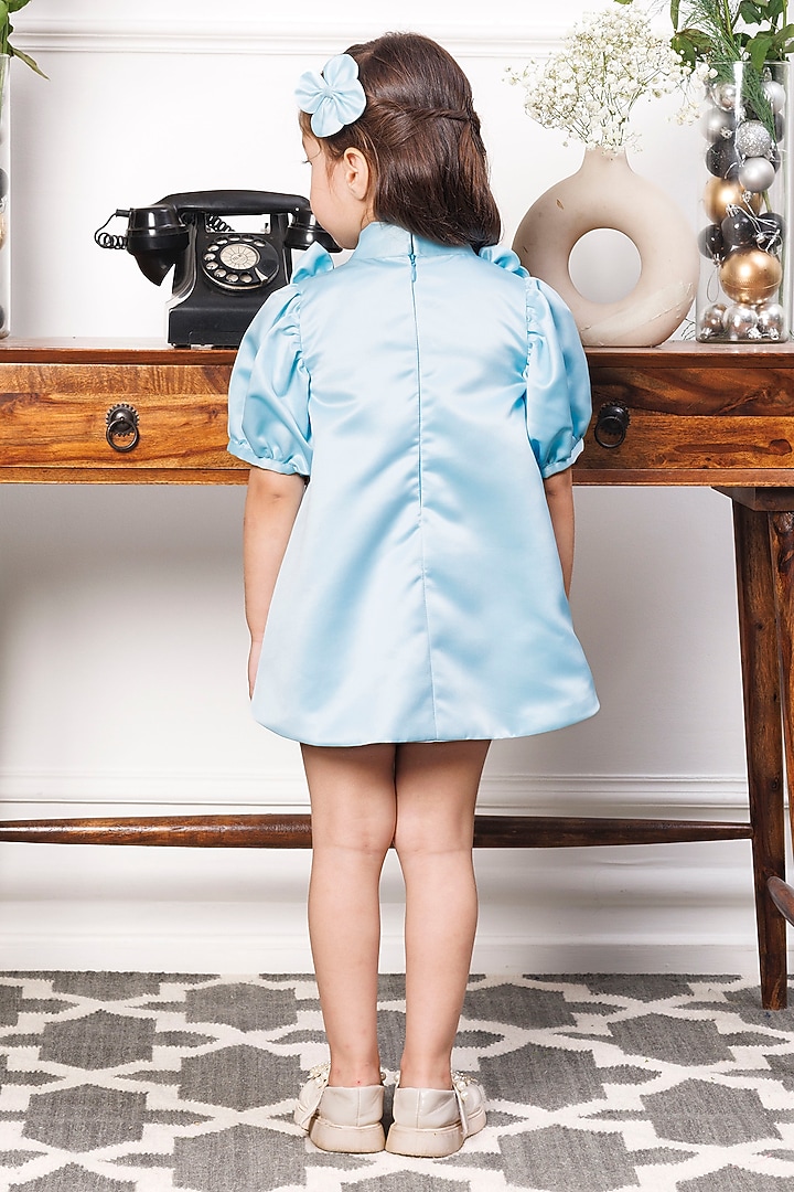 Blue Satin A-Line Dress For Girls by The Lush Affair at Pernia's Pop Up Shop