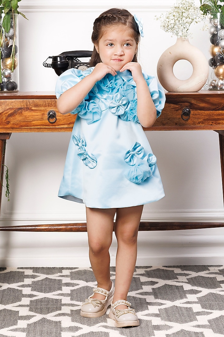 Blue Satin A-Line Dress For Girls by The Lush Affair at Pernia's Pop Up Shop