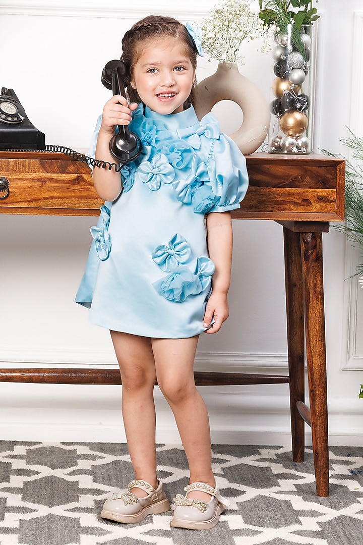 Blue Satin A-Line Dress For Girls by The Lush Affair at Pernia's Pop Up Shop