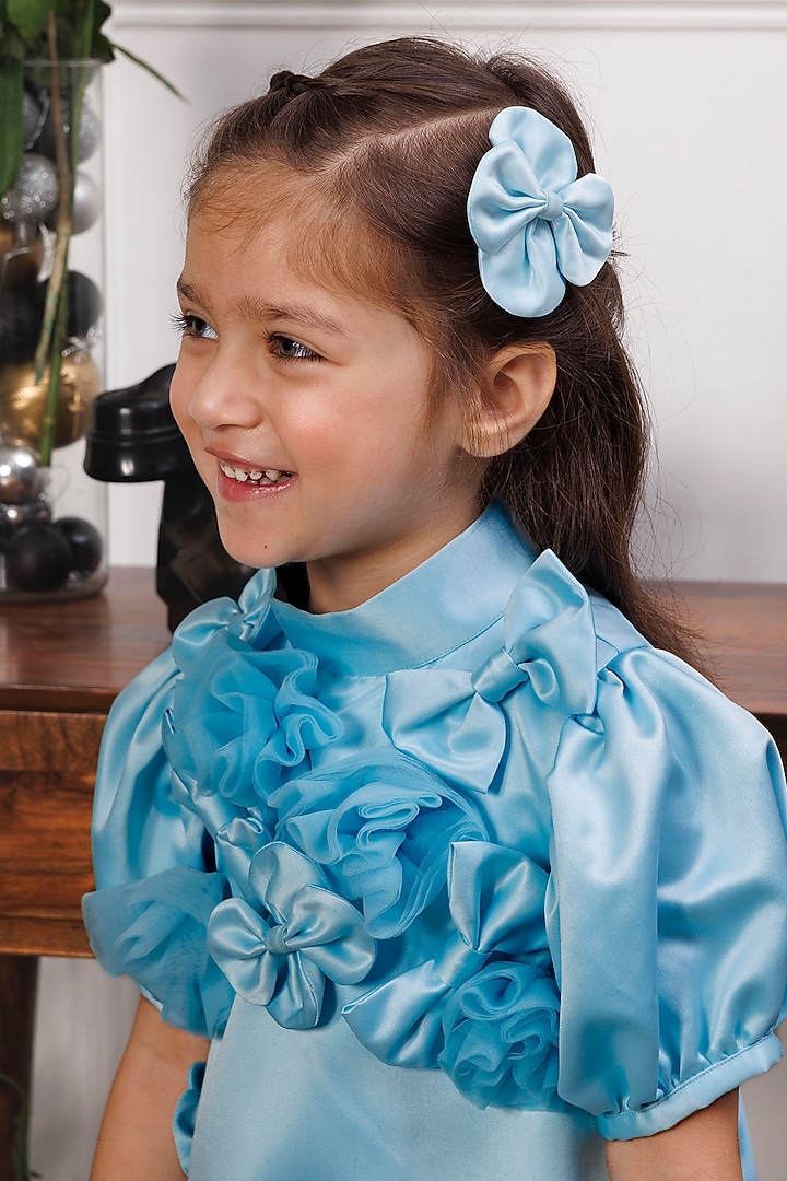 Blue Satin A-Line Dress For Girls by The Lush Affair at Pernia's Pop Up Shop