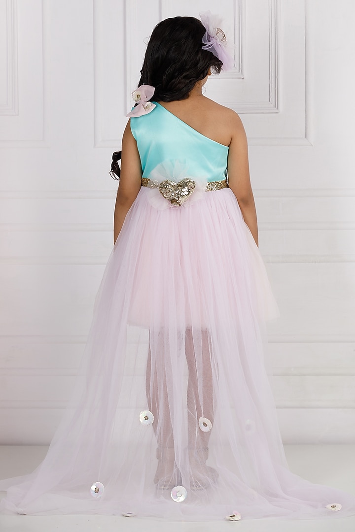 Pink Cotton & Silk Satin Hand Embroidered Dress For Girls by The Lush Affair at Pernia's Pop Up Shop