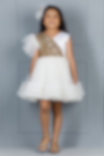 White Cotton & Silk Satin Embroidered Dress For Girls by The Lush Affair at Pernia's Pop Up Shop
