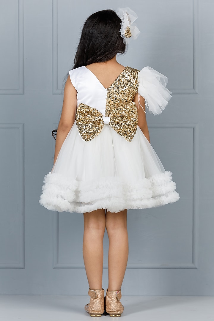 White Cotton & Silk Satin Embroidered Dress For Girls by The Lush Affair at Pernia's Pop Up Shop