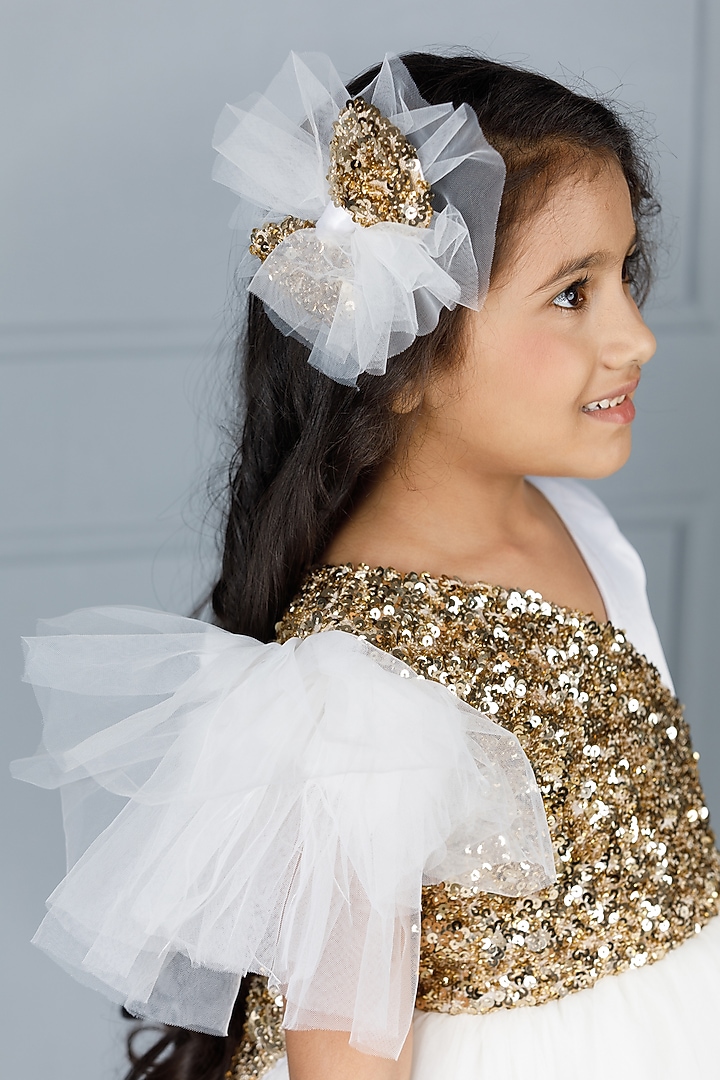 White Cotton & Silk Satin Embroidered Dress For Girls by The Lush Affair at Pernia's Pop Up Shop