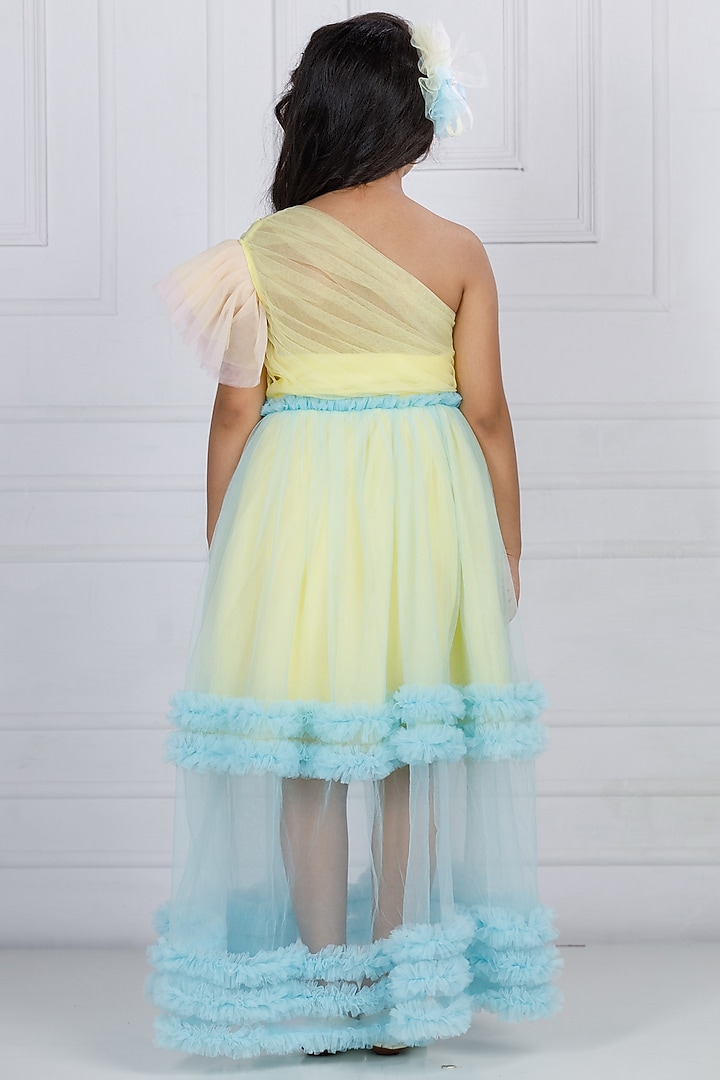 Lemon Cotton & Silk Satin Hand Embroidered Gown For Girls by The Lush Affair at Pernia's Pop Up Shop