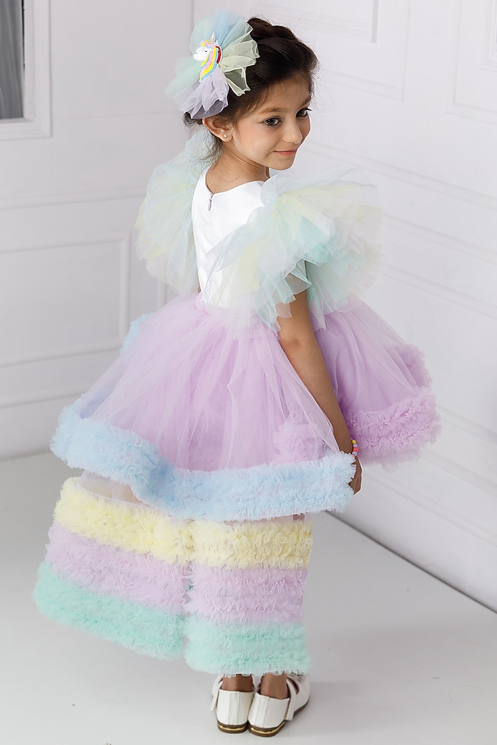 White Cotton & Silk Satin Embroidered Dress For Girls by The Lush Affair at Pernia's Pop Up Shop