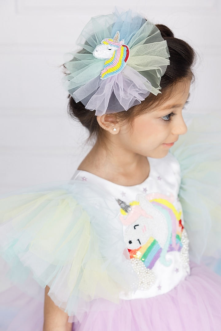 White Cotton & Silk Satin Embroidered Dress For Girls by The Lush Affair at Pernia's Pop Up Shop