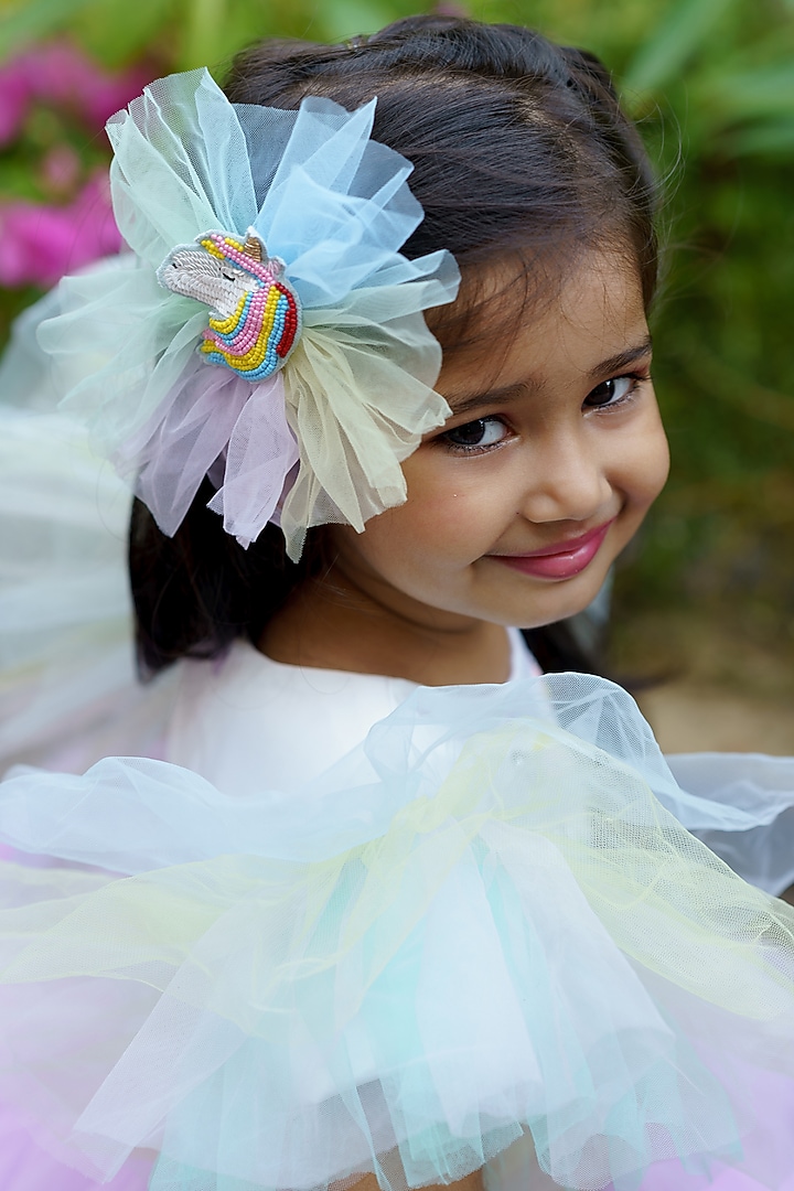 White Cotton & Silk Satin Embroidered Dress For Girls by The Lush Affair at Pernia's Pop Up Shop