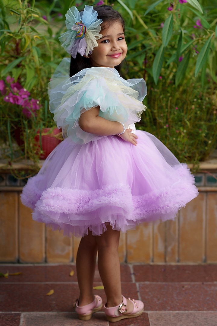 White Cotton & Silk Satin Embroidered Dress For Girls by The Lush Affair at Pernia's Pop Up Shop