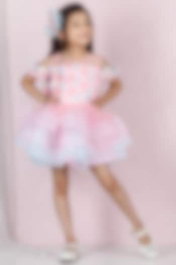 Pink Cotton & Georgette Floral Embroidered Dress For Girls by The Lush Affair at Pernia's Pop Up Shop