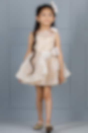 Champagne Cotton & Silk Satin Embroidered One-Shoulder Dress For Girls by The Lush Affair at Pernia's Pop Up Shop