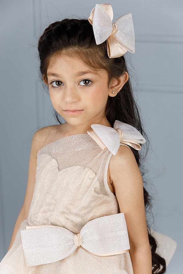 Champagne Cotton & Silk Satin Embroidered One-Shoulder Dress For Girls by The Lush Affair at Pernia's Pop Up Shop