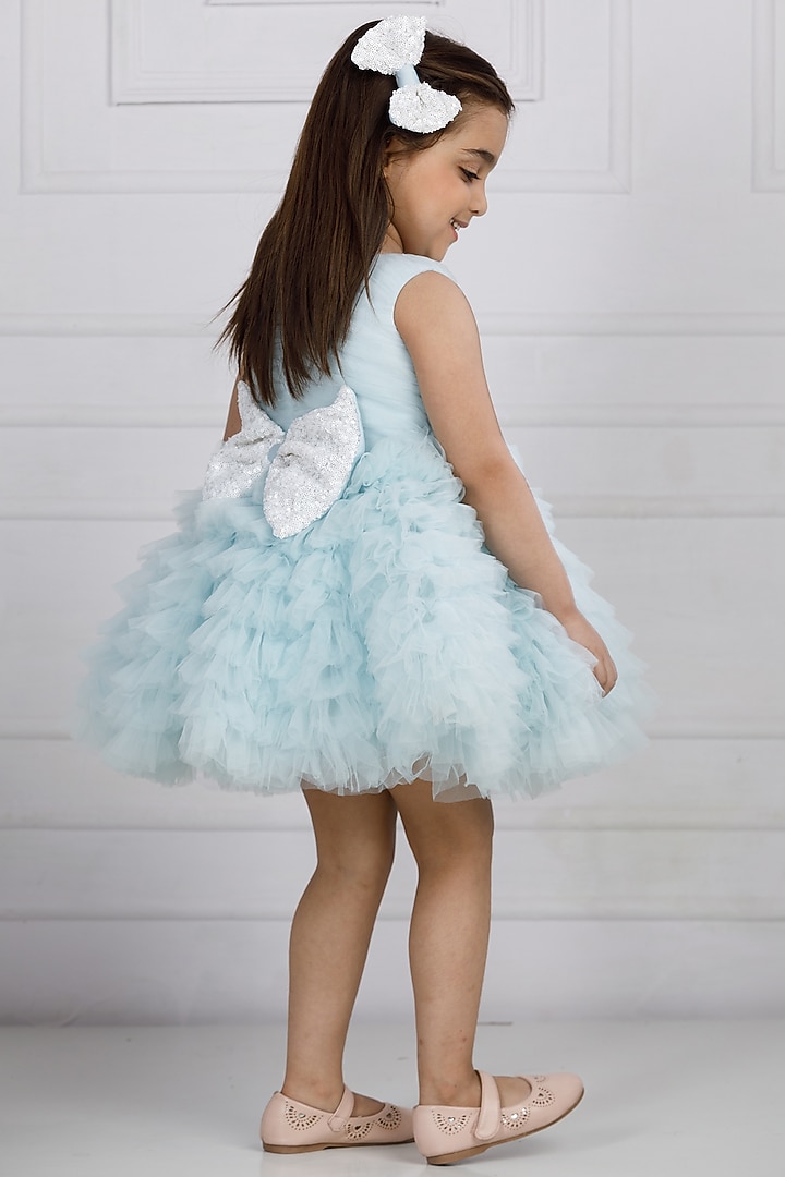 Blue Cotton & Silk Satin Embroidered Dress For Girls by The Lush Affair at Pernia's Pop Up Shop