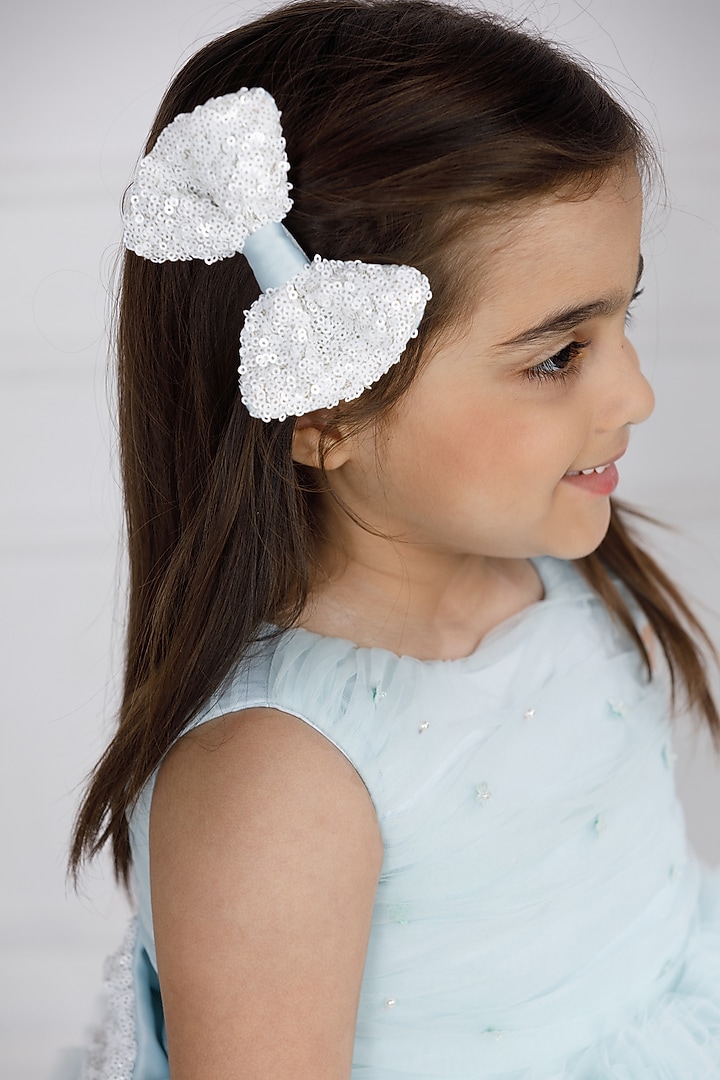 Blue Cotton & Silk Satin Embroidered Dress For Girls by The Lush Affair at Pernia's Pop Up Shop