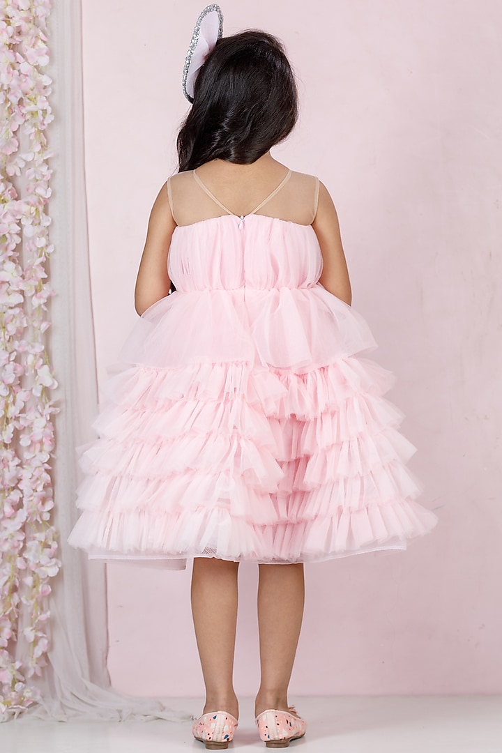Pink Cotton & Silk Satin Embroidered Dress For Girls by The Lush Affair at Pernia's Pop Up Shop