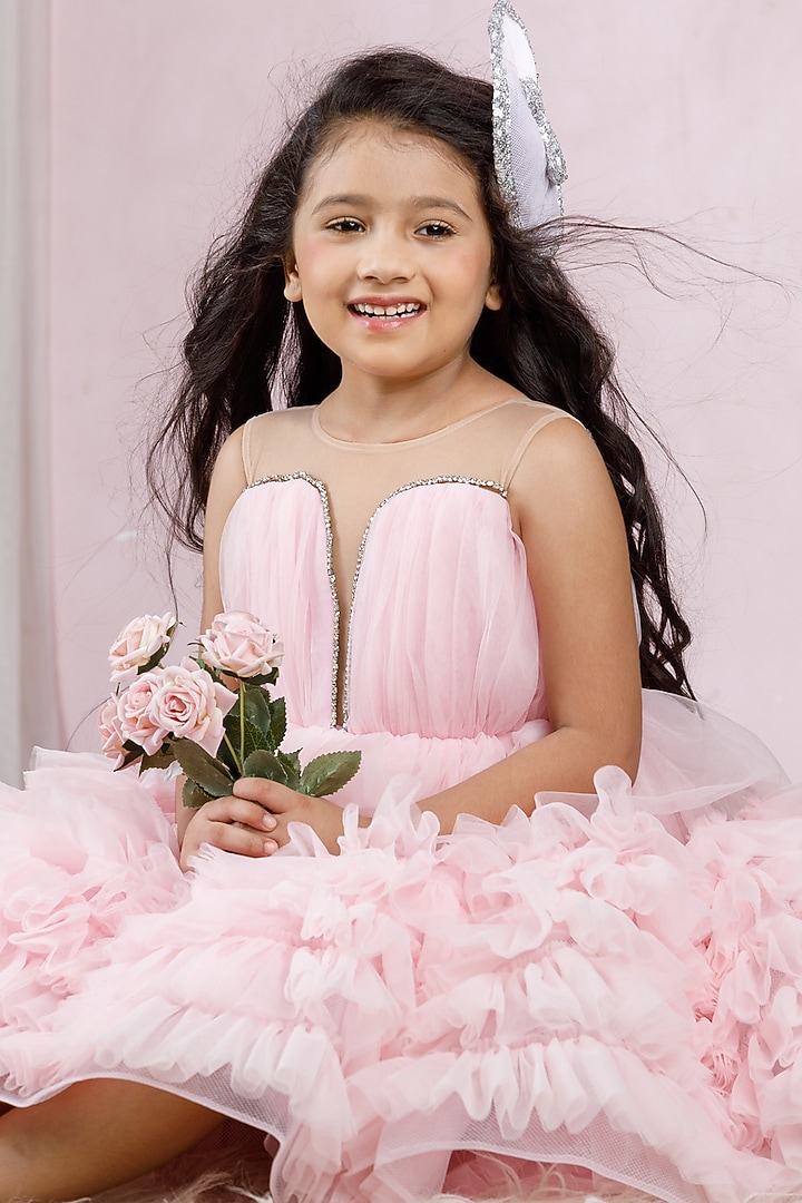 Pink Cotton & Silk Satin Embroidered Dress For Girls by The Lush Affair at Pernia's Pop Up Shop