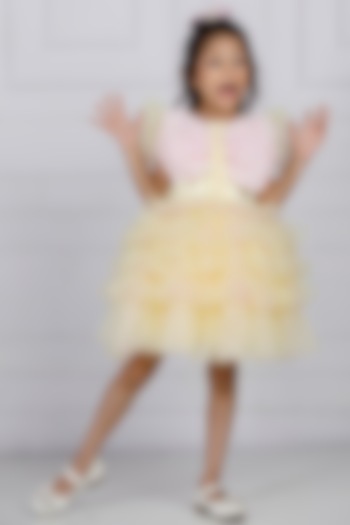 Lemon Cotton & Silk Satin Embroidered Dress For Girls by The Lush Affair at Pernia's Pop Up Shop