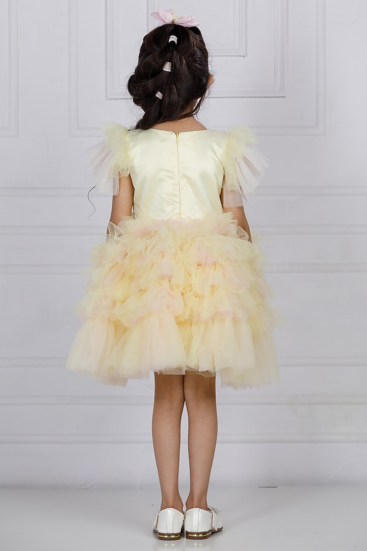 Lemon Cotton & Silk Satin Embroidered Dress For Girls by The Lush Affair at Pernia's Pop Up Shop