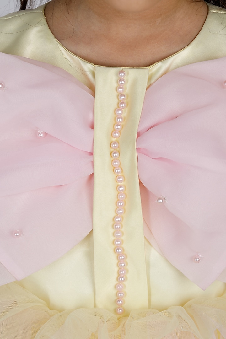 Lemon Cotton & Silk Satin Embroidered Dress For Girls by The Lush Affair at Pernia's Pop Up Shop