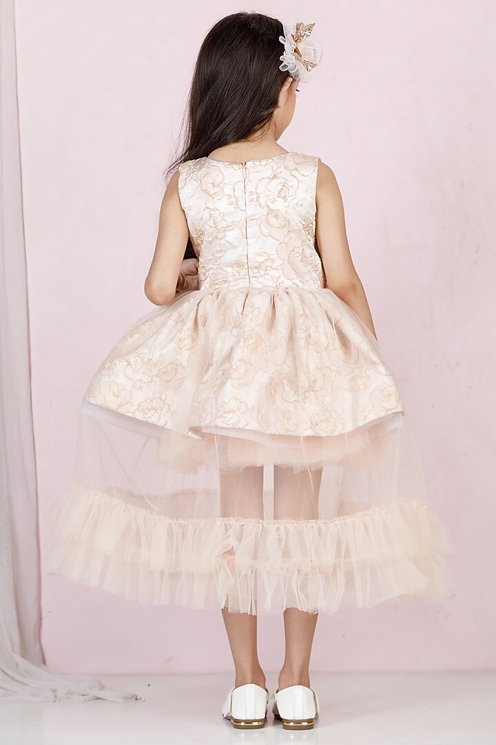 Peach Cotton & Jacquard Embroidered Dress For Girls by The Lush Affair at Pernia's Pop Up Shop