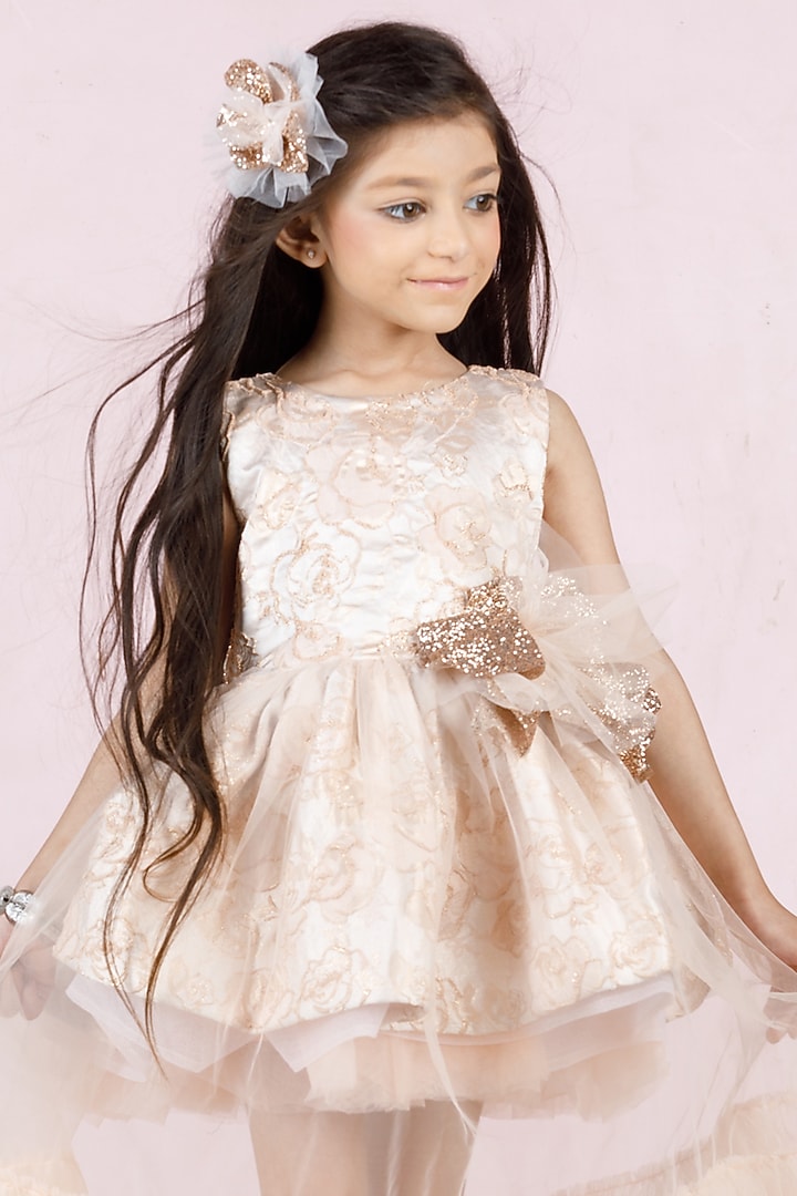 Peach Cotton & Jacquard Embroidered Dress For Girls by The Lush Affair at Pernia's Pop Up Shop