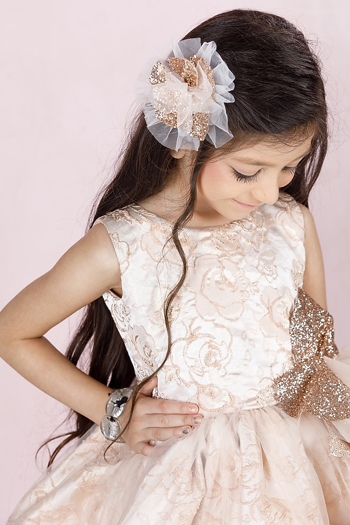 Peach Cotton & Jacquard Embroidered Dress For Girls by The Lush Affair at Pernia's Pop Up Shop