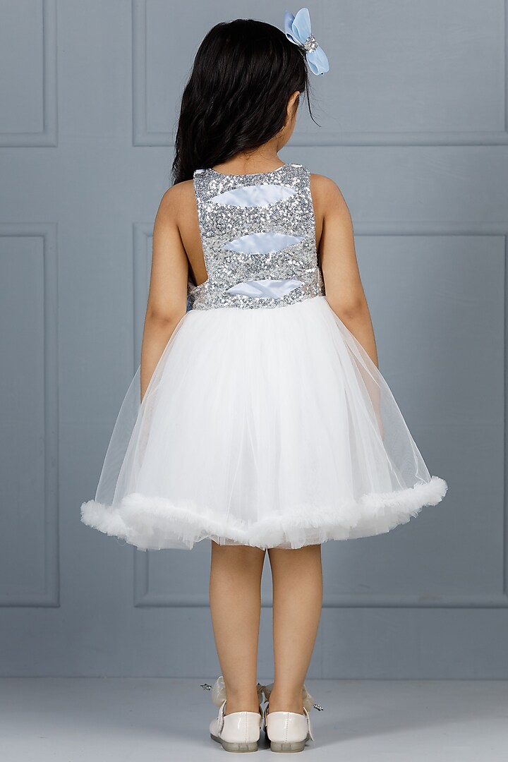 White Cotton & Tulle Embroidered Dress For Girls by The Lush Affair at Pernia's Pop Up Shop