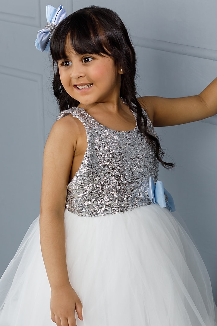White Cotton & Tulle Embroidered Dress For Girls by The Lush Affair at Pernia's Pop Up Shop