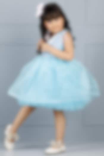 Blue Cotton & Silk Satin Embroidered Dress For Girls by The Lush Affair at Pernia's Pop Up Shop