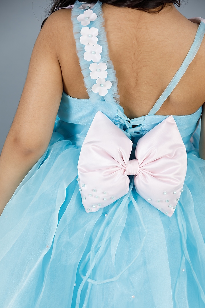 Blue Cotton & Silk Satin Embroidered Dress For Girls by The Lush Affair at Pernia's Pop Up Shop