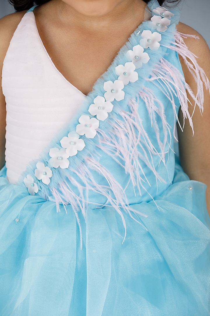 Blue Cotton & Silk Satin Embroidered Dress For Girls by The Lush Affair at Pernia's Pop Up Shop
