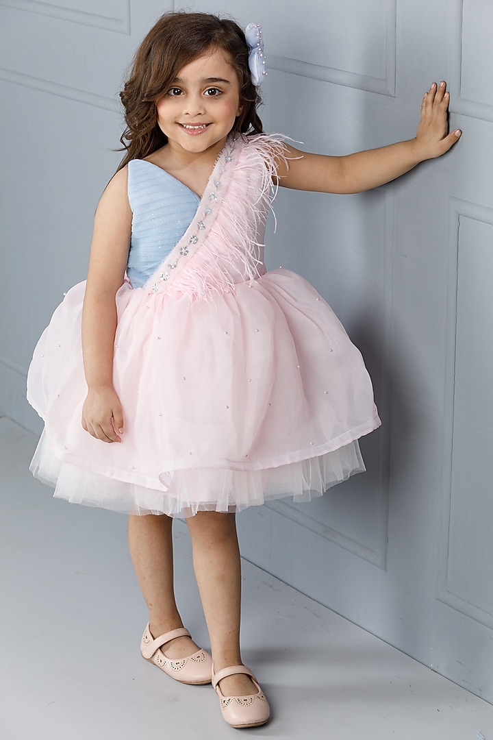 Pink Cotton & Silk Satin Embroidered Dress For Girls by The Lush Affair at Pernia's Pop Up Shop