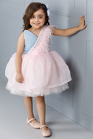 Pink Cotton & Silk Satin Embroidered Dress For Girls by The Lush Affair