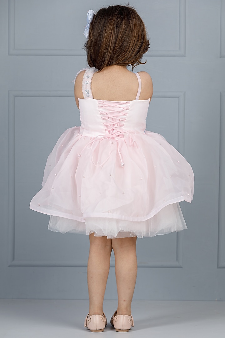 Pink Cotton & Silk Satin Embroidered Dress For Girls by The Lush Affair at Pernia's Pop Up Shop