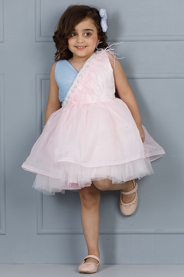 Pink Cotton & Silk Satin Embroidered Dress For Girls by The Lush Affair at Pernia's Pop Up Shop