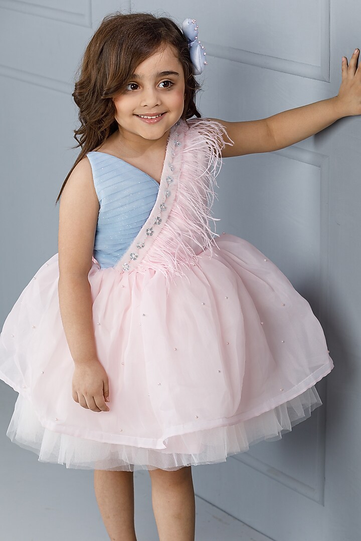 Pink Cotton & Silk Satin Embroidered Dress For Girls by The Lush Affair at Pernia's Pop Up Shop